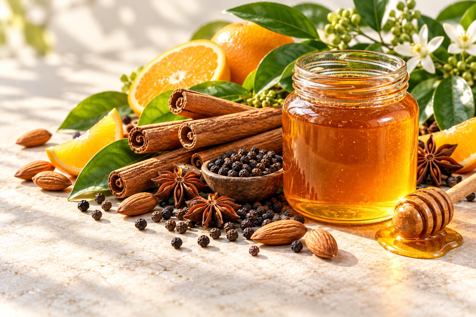 Honey, spices and botanical ingredients